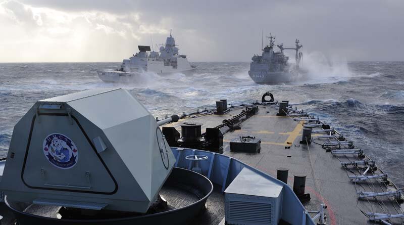 English / Anglais HS2012-0071-104 February 6, 2012 Her Majesty's Canadian Ship (HMCS) Charlottetown HMNLS De Ruyter (left) and Her Majesty's Canadian Ship Charlottetown approach for a Replenishment at Sea (RAS) from German tanker RHON (center), during Operation ACTIVE ENDEAVOUR with Standing NATO maritime Group 1 in the Mediterranean Sea on February 6, 2012. Operation ACTIVE ENDEAVOUR is a NATO maritime operation. It operates in the Mediterranean Sea to prevent the movement of terrorists or weapons of mass destruction, and enhance the security of shipping in general. Under Operation ACTIVE ENDEAVOUR, HMCS Charlottetown will patrol the Mediterranean Sea and detect, deter and protect against terrorist activity in her area of responsibility. Although their mandate is limited to detection and deterrence of activities related to terrorism, the NATO fleet deployed on Operation Active Endeavour has enhanced security and stability in the Mediterranean Sea to the considerable benefit of trade and commerce. Photo by Cpl Ronnie Kinnie, Formation Imaging Services, Halifax © 2012 DND-MDN Canada French/Français HS2012-0071-104 6 février 2012 Navire canadien de Sa Majesté (NCSM) CHARLOTTETOWN Le HMNLS DE RUYTER (à gauche) et le Navire canadien de Sa Majesté CHARLOTTETOWN s’approchent du navire-citerne allemand RHON (au centre) en vue d’un ravitaillement en mer (REM) lors de l’opération Active Endeavour dans la mer Méditerranée, avec le 1er Groupe de la Force navale permanente de réaction de l’OTAN, le 6 février 2012. L’opération Active Endeavour est une opération maritime de l’OTAN. Elle se déroule dans la mer Méditerranée en vue d’empêcher la circulation des terroristes ou des armes de destruction massive et d’accroître la sécurité du transport maritime en général. Dans le cadre de l’opération Active Endeavour, le NCSM CHARLOTTETOWN patrouillera sa zone de responsabilité en mer Méditerranée pour détecter et contrecarrer les